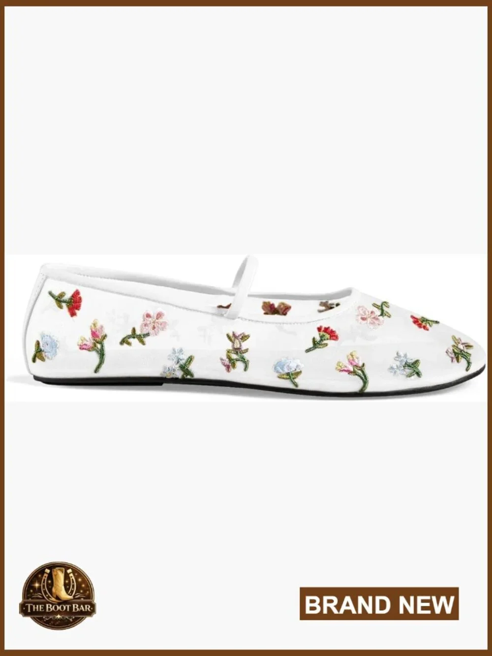 Embroidered Mesh Ballet Flats Mary Jane Pull-On Cushioned Flats for Women